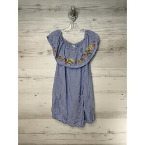 Love Fire Dress Womens Large Off Shoulder Embroidered Striped Boho Floral Summer